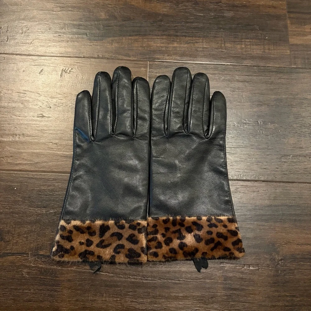 Merona Black Leather Animal Print Gloves